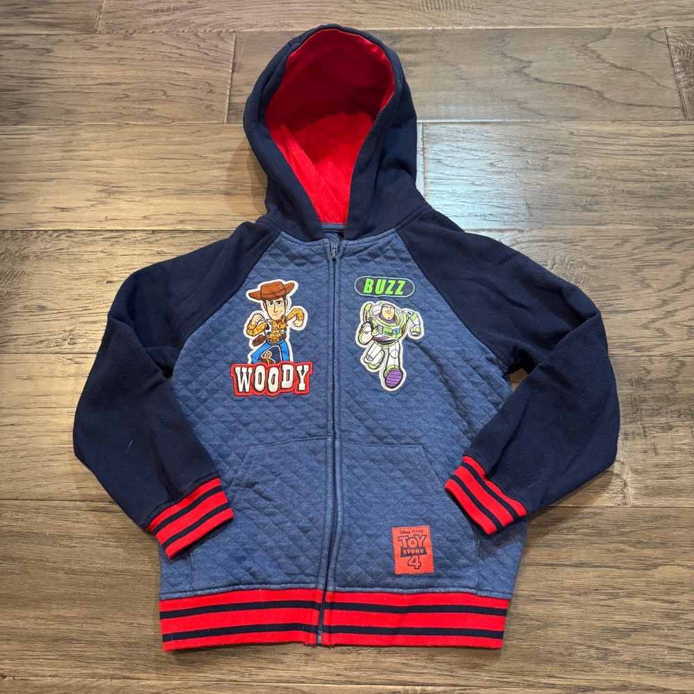 Disney Pixar Toy Story 4 Woody Buzz Blue Quilted Zip Up Hoodie‎ Jacket - 7